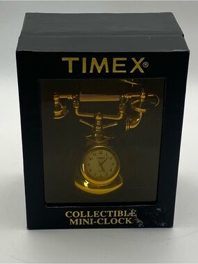 Vintage 90’s TIMEX Gold Collectible Mini-Clock Old Telephone NIB Novelty Gift